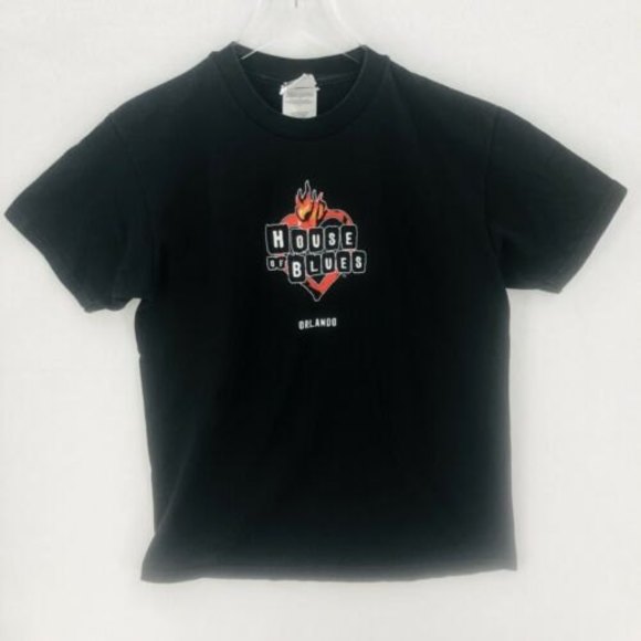 House of Blues Orlando T-Shirt Medium Black Heart Flames HOB Com It is Live - Picture 1 of 12